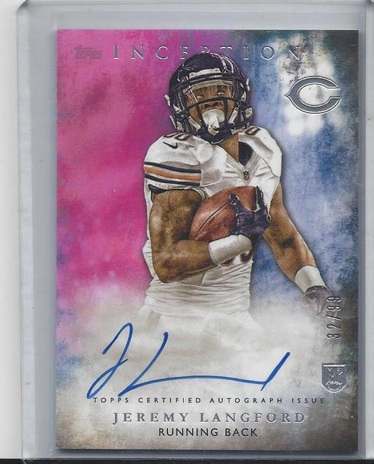 JEREMY LANGFORD 2015 TOPPS INCEPTION PINK BEARS ON CARD ROOKIE AUTO RC #D 32/99