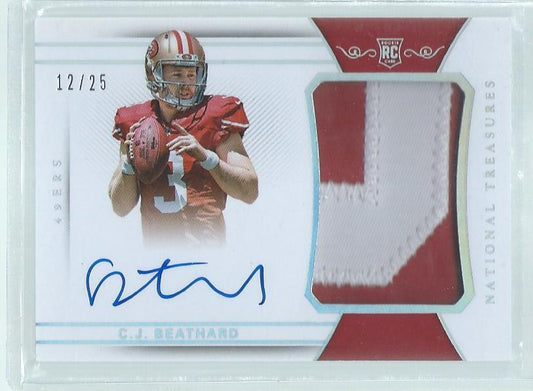 CJ BEATHARD 2017 NATIONAL TREASURES SILVER 2 CLR PATCH ON CARD AUTO RC #D 12/25