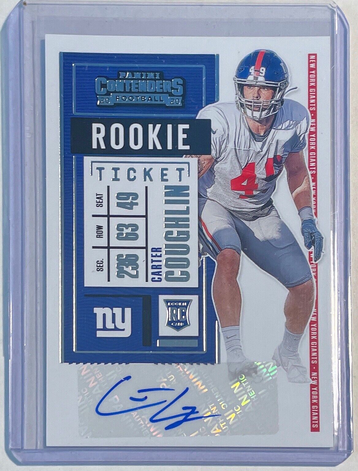 CARTER COUGHLIN 2020 PANINI CONTENDERS ROOKIE TICKET AUTO ROOKIE RC #272