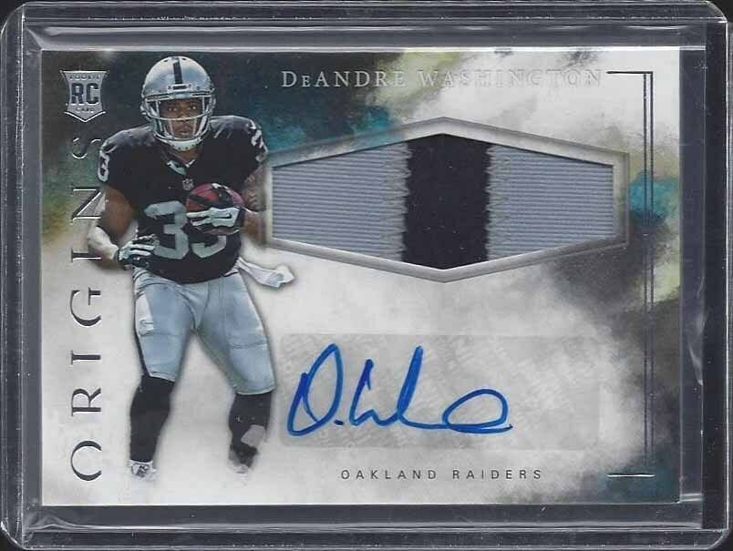 DEANDRE WASHINGTON 2016 PANINI ORIGINS RPA 2 COLOR RAIDERS ROOKIE PATCH AUTO RC