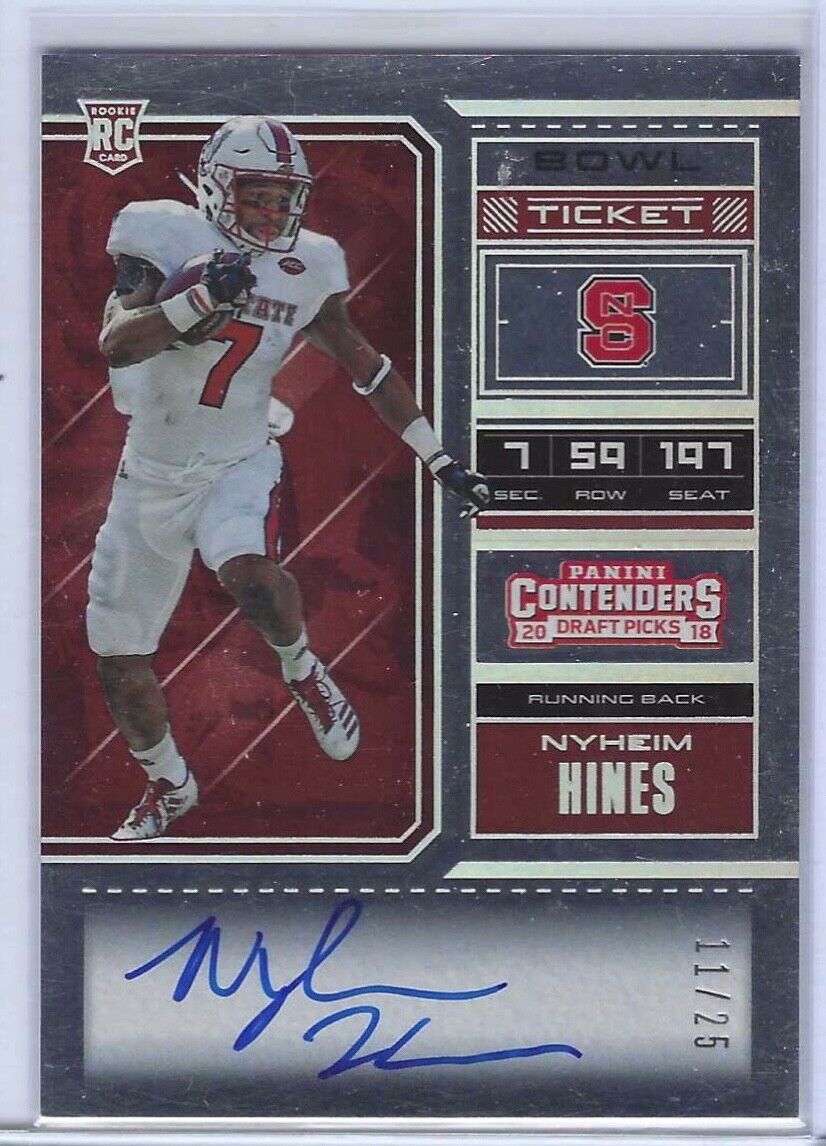 NYHEIM HINES 2018 PANINI CONTENDERS DRAFT PICKS BOWL TICKET AUTO RC #D /25