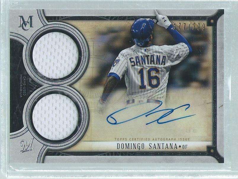 DOMINGO SANTANA 2018 TOPPS MUSEUM COLLECTION DUAL JERSEY AUTO #D 177/299