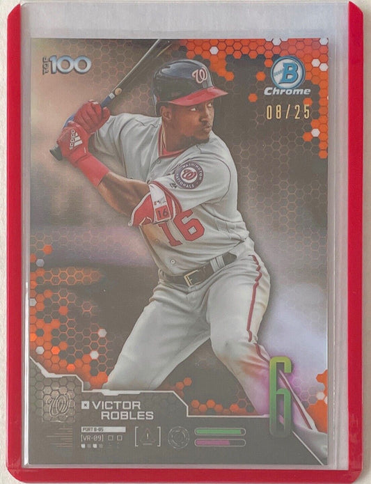 VICTOR ROBLES 2019 BOWMAN CHROME TOP 100 PROSPECT ORANGE REFRACTOR #D 08/25
