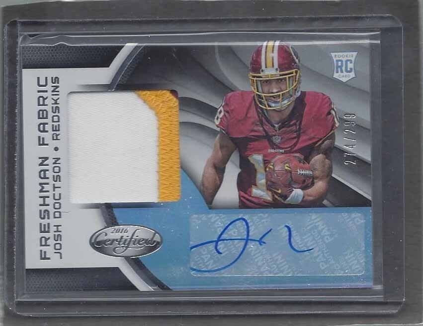 JOSH DOCTSON 2016 CERTIFIED FRESHMAN FABRIC 3 COLOR ROOKIE PATCH AUTO RC #D /299