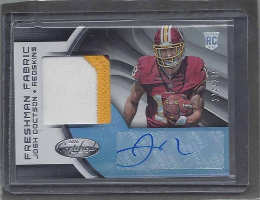 JOSH DOCTSON 2016 CERTIFIED FRESHMAN FABRIC 3 COLOR ROOKIE PATCH AUTO RC #D /299