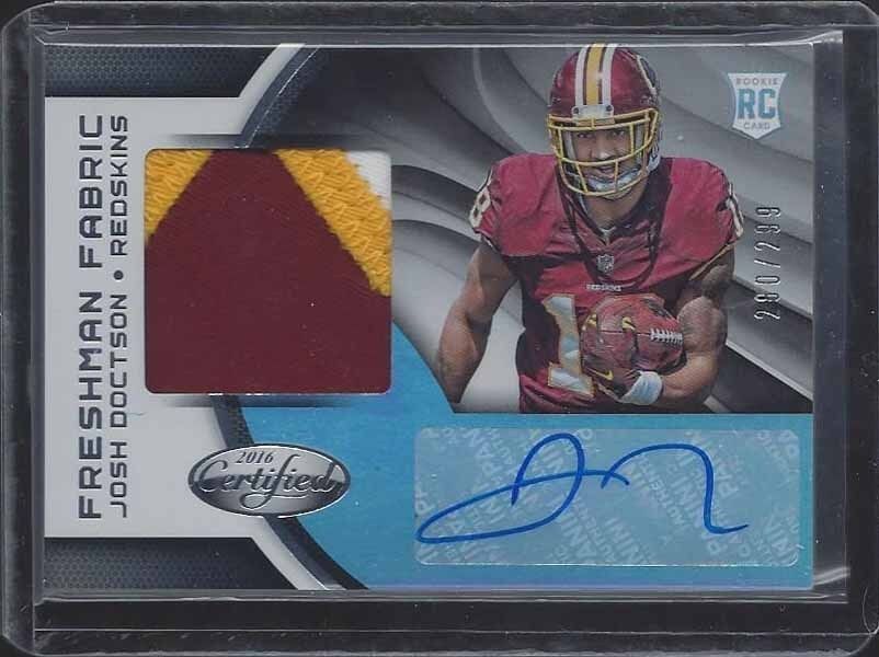 JOSH DOCTSON 2016 CERTIFIED FRESHMAN FABRIC 3 COLOR ROOKIE PATCH AUTO RC #D /299