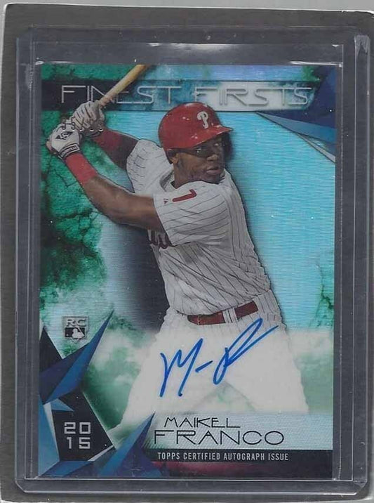MAIKEL FRANCO 2015 FINEST FIRSTS GREEN REFRACTOR ON CARD ROOKIE AUTO RC #D 35/99