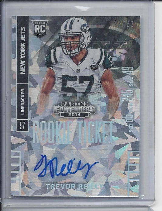 TREVOR REILLY 2014 CONTENDERS JETS CRACKED ICE ROOKIE AUTO RC #D 22/22