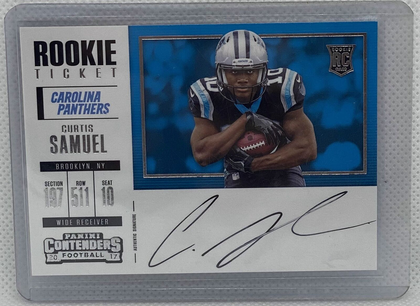 CURTIS SAMUEL 2017 CONTENDERS ROOKIE TICKET SP VARIATION ON CARD AUTO RC #370