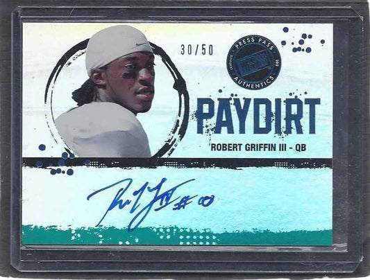 ROBERT GRIFFIN III 2012 PRESS PASS PAYDIRT ON CARD AUTO RC #D 30/50