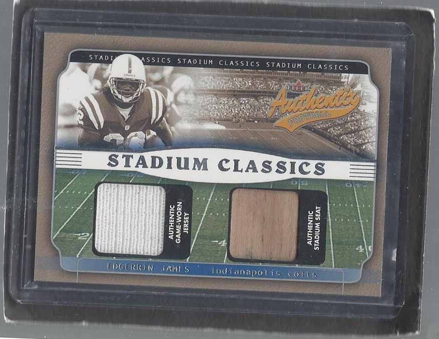 EDGERRIN JAMES 2002 FLEER AUTHENTIX STADIUM CLASSICS DUAL JERSEY + SEAT RELIC