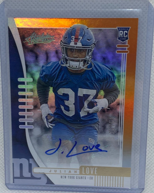 JULIAN LOVE 2019 PANINI ABSOLUTE ORANGE SPECTRUM AUTO RC #D 25/50