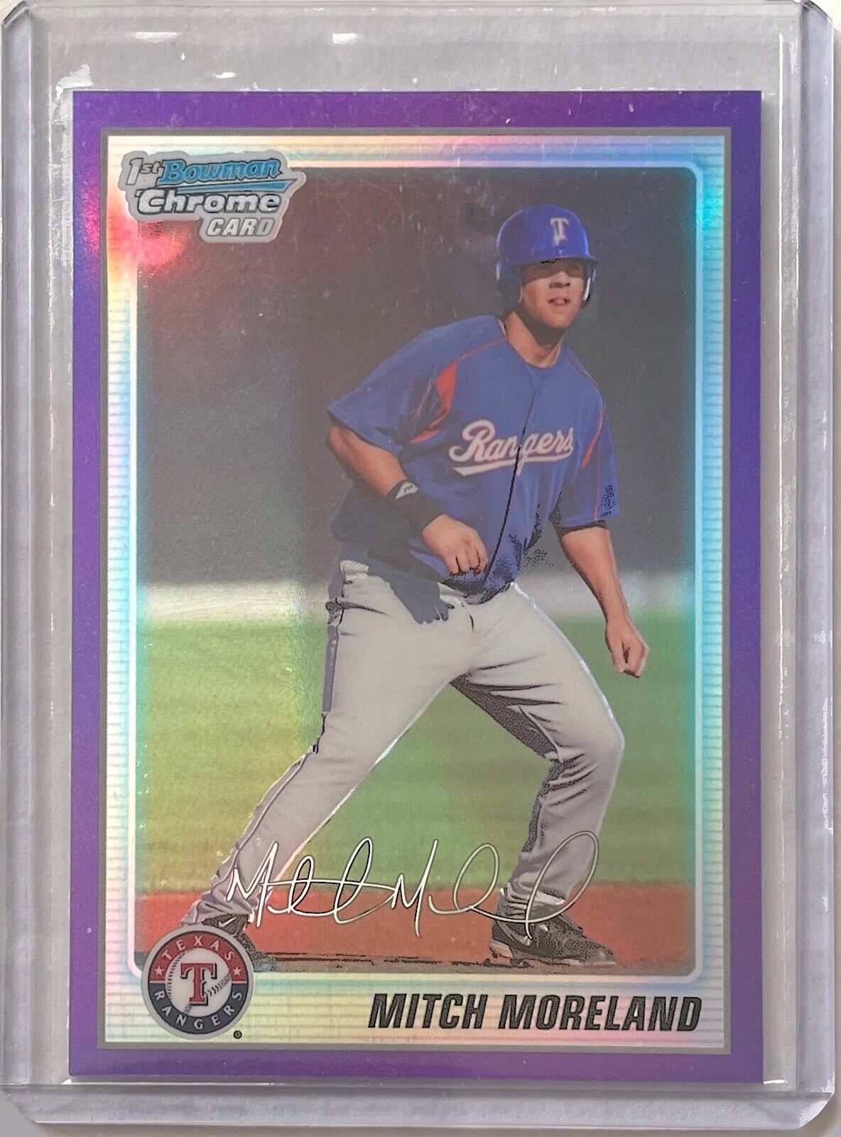 MITCH MORELAND 2010 BOWMAN CHROME 1ST PROSPECT PURPLE REFRACTOR #D 466/999