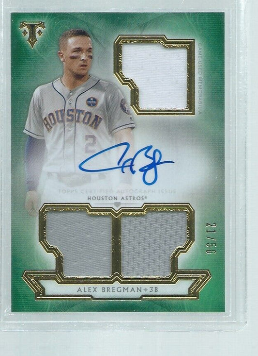 ALEX BREGMAN 2018 TOPPS TRIPLE THREADS JERSEY ON CARD AUTO GREEN #D 21/50