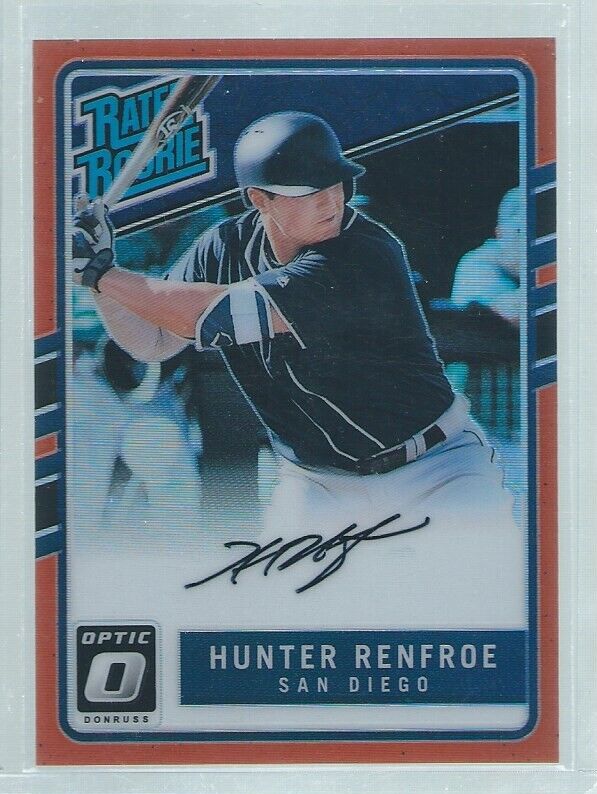 HUNTER RENFROE 2017 DONRUSS OPTIC ORANGE RATED ROOKIE ON CARD AUTO RC #D 52/99