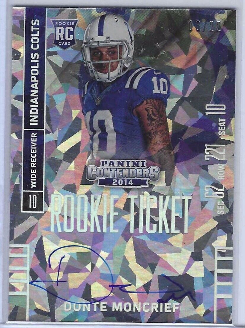 DONTE MONCRIEF 2014 PANINI CONTENDERS ROOKIE TICKET CRACKED ICE AUTO RC #D /22