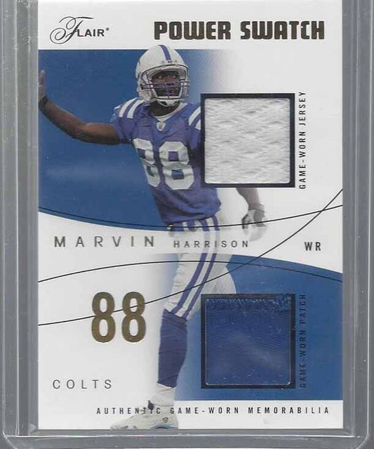 MARVIN HARRISON 2004 FLAIR POWER SWATCH GOLD DUAL PATCH + JERSEY #D 36/88