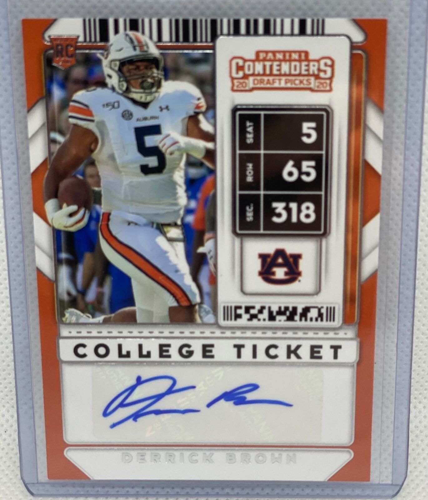 DERRICK BROWN 2020 PANINI CONTENDERS DRAFT PICKS COLLEGE TICKET AUTO RC #159