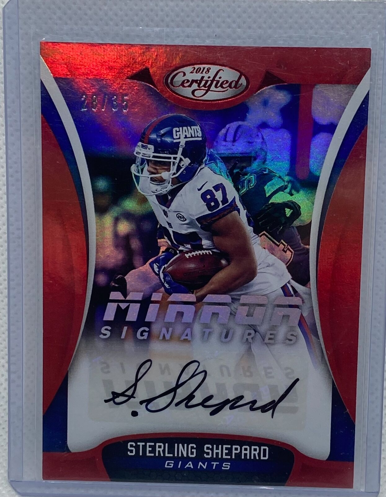STERLING SHEPARD 2018 PANINI CERTIFIED RED MIRROR SIGNATURES AUTO #D 28/35