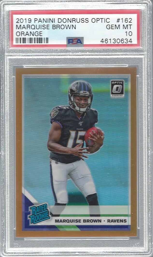 MARQUISE BROWN 2019 DONRUSS OPTIC ORANGE HOLO RATED ROOKIE RC /199 PSA 10 POP 2