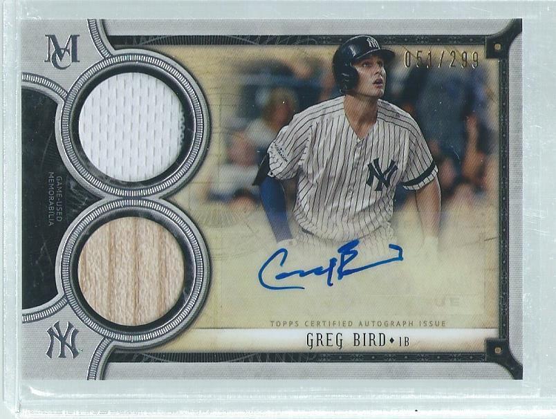 GRED BIRD 2018 TOPPS MUSEUM COLLECTION DUAL JERSEY BAT AUTO #D 51/299
