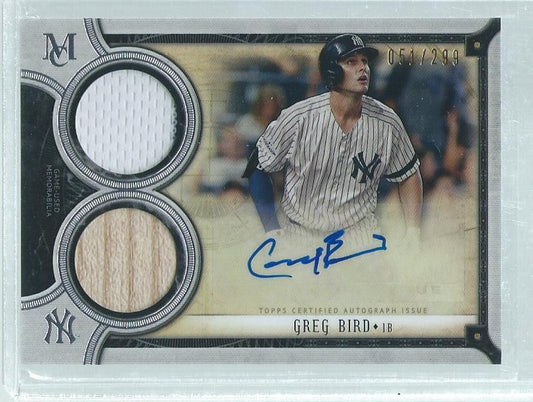 GRED BIRD 2018 TOPPS MUSEUM COLLECTION DUAL JERSEY BAT AUTO #D 51/299