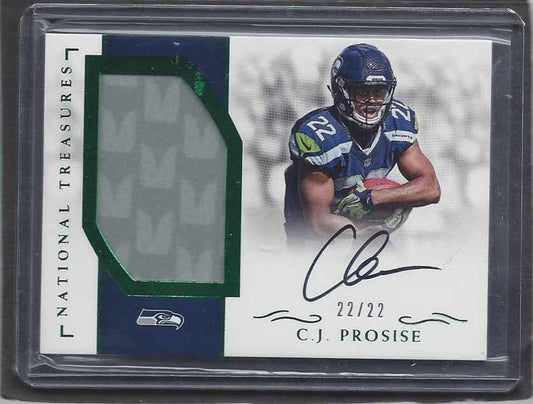 1/1 C.J. PROSISE 2016 NATIONAL TREASURES GREEN PATCH AUTO #D 22/22 JERSEY #22 !