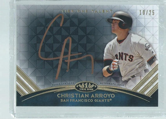 CHRISTIAN ARROYO 2018 TOPPS TIER ONE TALENT BLACK COPPER ON CARD AUTO #D 10/25