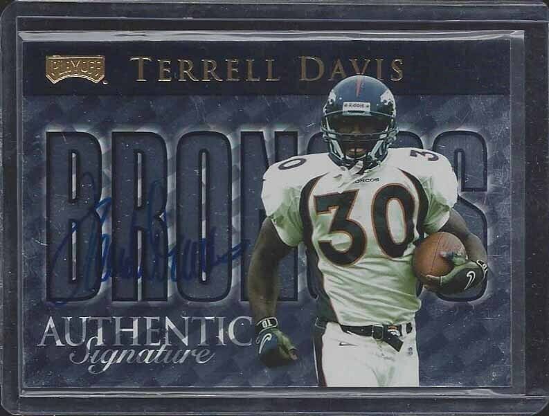TERRELL DAVIS 1999 PLAYOFF CHECKLIST ON CARD BRONCOS AUTO #D 234/250