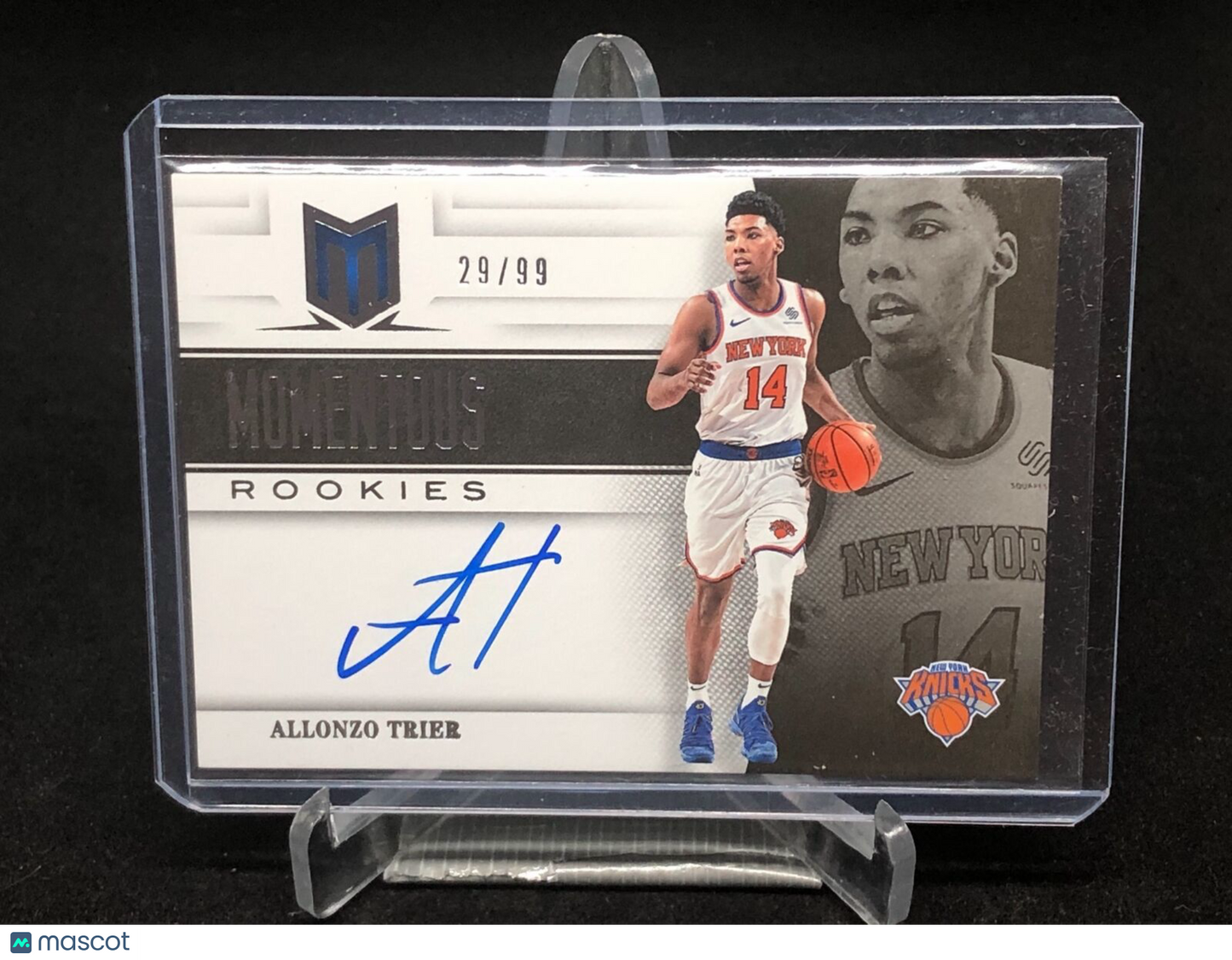 ALLONZO TRIER 2018-19 PANINI CHRONICLES MOMENTOUS RC ON CARD AUTO #D 29/99