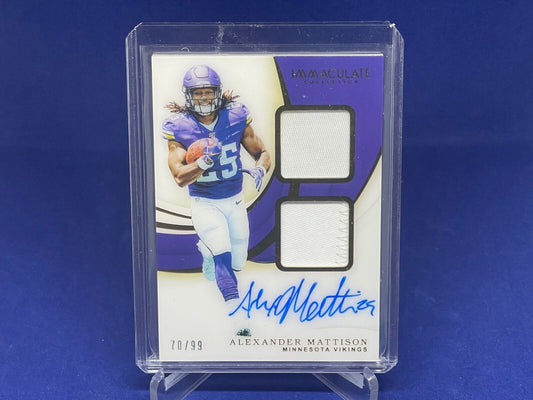 ALEXANDER MATTISON 2019 PANINI IMMACULATE 2 CLR PATCH ON CARD AUTO RC #D 70/99