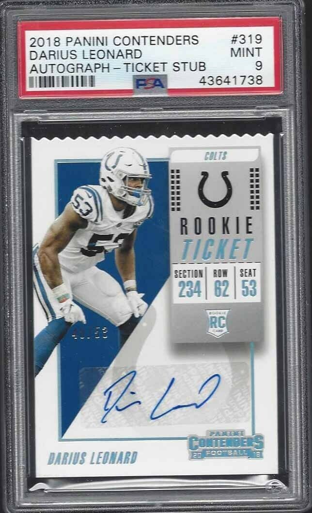 DARIUS LEONARD 2018 CONTENDERS TICKET STUB ROOKIE AUTO RC #D 40/53 PSA 9 MINT