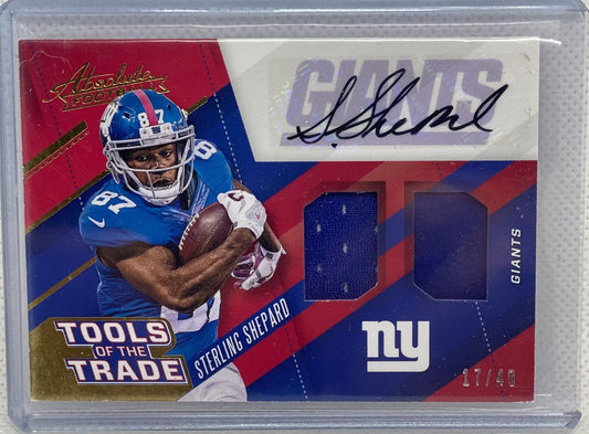 STERLING SHEPARD 2017 PANINI ABSOLUTE TOOLS OF TRADE DUAL JERSEY AUTO #D 17/49
