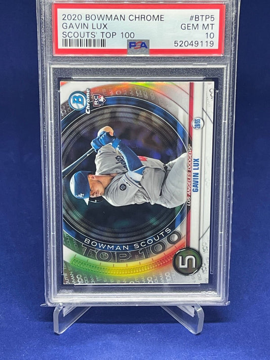 GAVIN LUX 2020 BOWMAN CHROME SCOUTS TOP 100 REFRACTOR ROOKIE RC PSA 10 GEM MINT