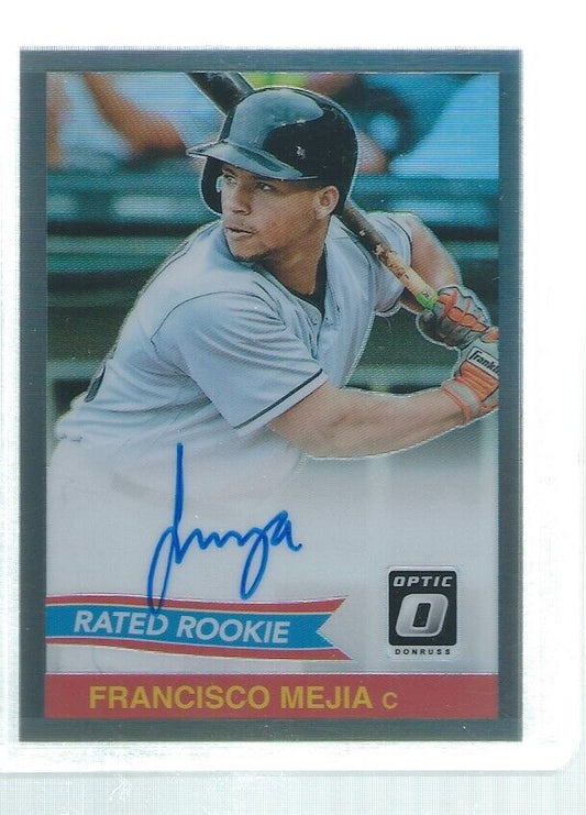 FRANCISCO MEJIA 2018 DONRUSS OPTIC BLACK HOLO RATED ROOKIE ON CARD AUTO #D 1/25