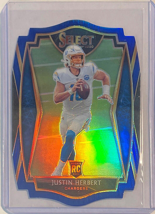 JUSTIN HERBERT 2020 PANINI SELECT PREMIER LEVEL BLUE DIE-CUT PRIZM RC #144