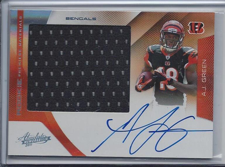 A.J. GREEN 2011 ABSOLUTE RPM JUMBO BENGALS ROOKIE JERSEY ON CARD AUTO RC #D 2/25
