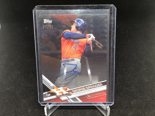 GEORGE SPRINGER 2017 TOPPS CLEARLY ACETATE RED ON CARD AUTO #D 33/50