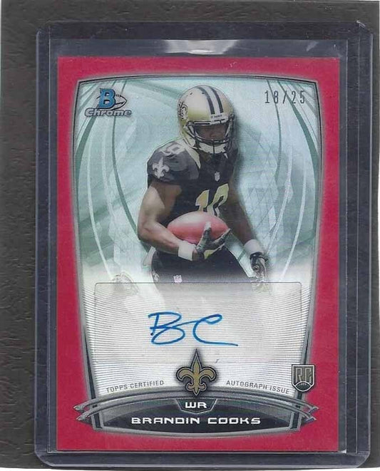 BRANDIN COOKS 2014 BOWMAN CHROME RED REFRACTOR ROOKIE AUTO RC #D 18/25