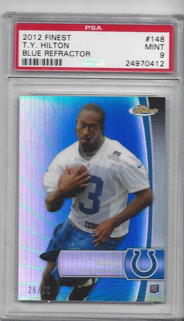 T.Y. HILTON 2012 FINEST BLUE REFRACTOR ROOKIE RC #D 25/99 PSA 9 MINT POP 1