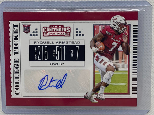 RYQUELL ARMSTEAD 2019 PANINI CONTENDERS DRAFT PICKS COLLEGE TICKET AUTO RC #284