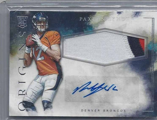 PAXTON LYNCH 2016 PANINI ORIGINS RPA 3 COLOR BRONCOS ROOKIE PATCH AUTO RC