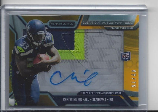 CHRISTINE MICHAEL 2013 TOPPS STRATA CLEAR CUT YELLOW 3CL JUMBO PATCH AUTO RC /75