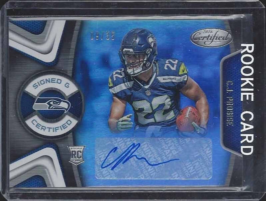 C.J. PROSISE 2016 CERTIFIED & SIGNED SILVER SEAHAWKS ROOKIE AUTO RC #D 9/35