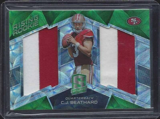 C.J. BEATHARD 2017 SPECTRA RISING ROOKIE NEON GREEN DUAL PATCH RC #D 19/25