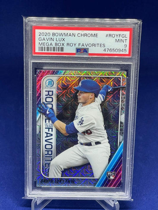 GAVIN LUX 2020 BOWMAN CHROME MEGA BOX ROY FAVORITES REFRACTOR RC PSA 9 MINT