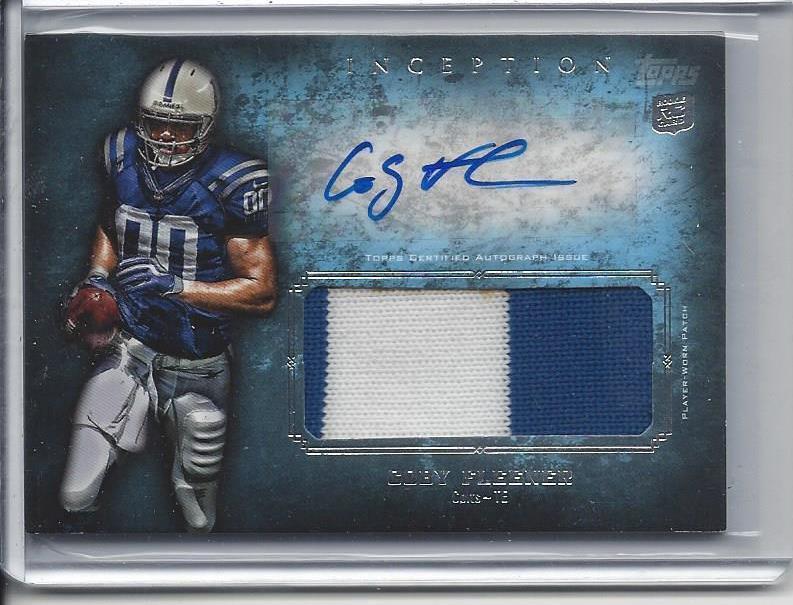 COBY FLEENER 2012 TOPPS INCEPTION RPA BLUE COLTS SAINTS ROOKIE PATCH AUTO RC