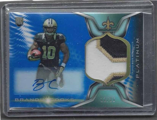 BRANDIN COOKS 2014 TOPPS PLATINUM BLUE REFRACTOR RPA PATCH AUTO RC #D 12/25