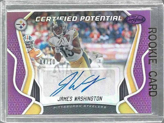 JAMES WASHINGTON 2019 CERTIFIED POTENTIAL PURPLE STEELERS AUTO #D 4/10