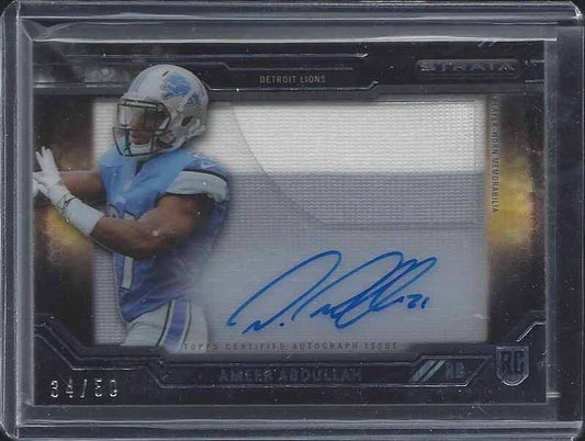 AMEER ABDULLAH 2015 TOPPS STRATA CLEAR CUT GOLD 2 COLOR PATCH AUTO RC #D 34/50